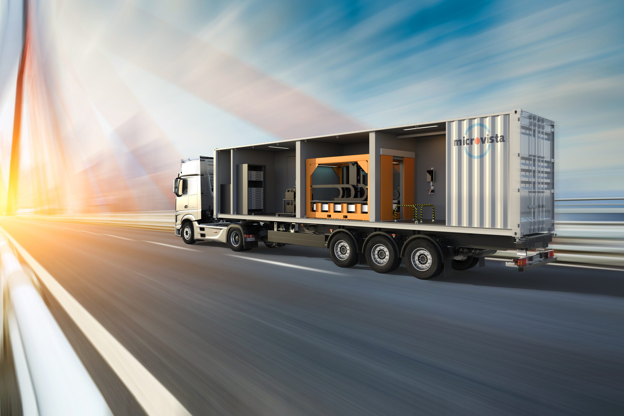 Mobile CT graphic - fast-moving asphalt road and bridge background